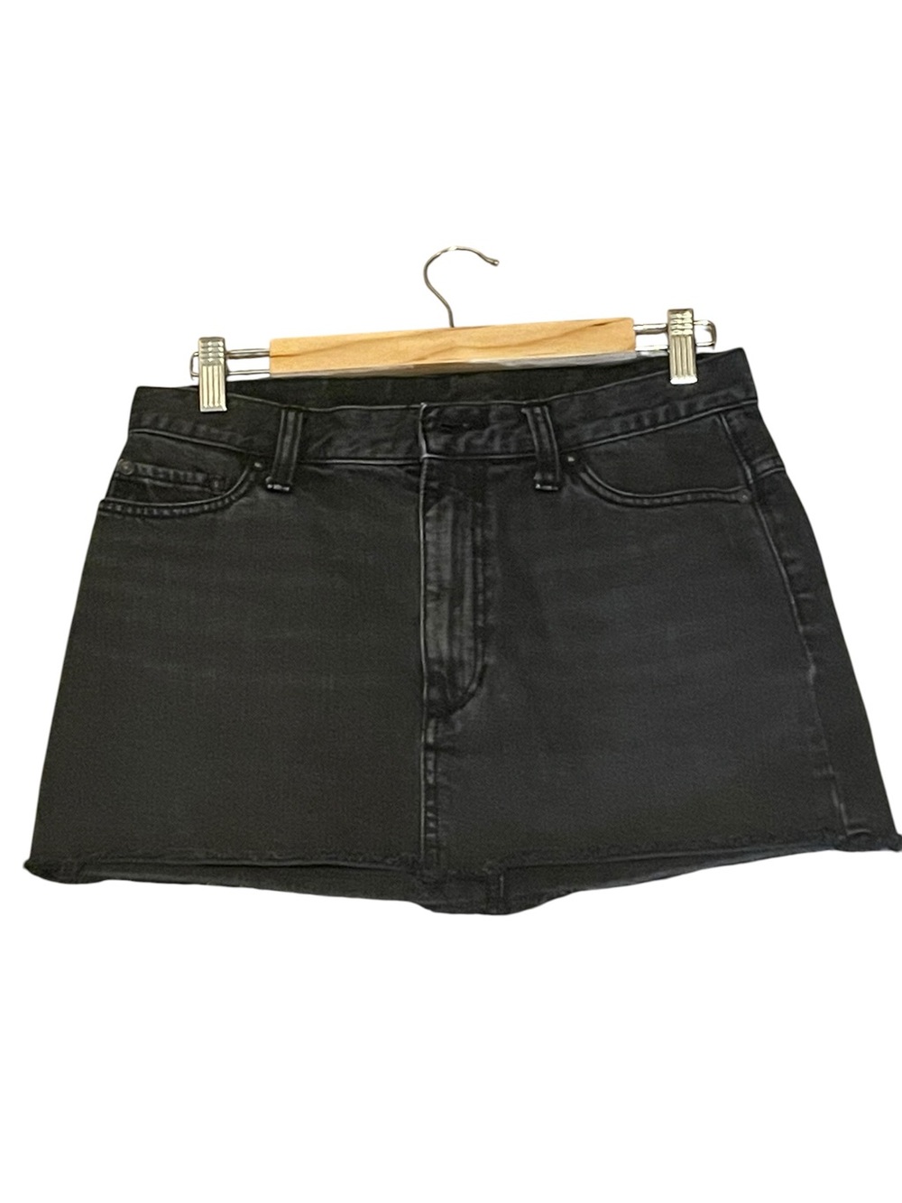 Free People Frayed Hem Black Denim Mini Skirt - Size 2
